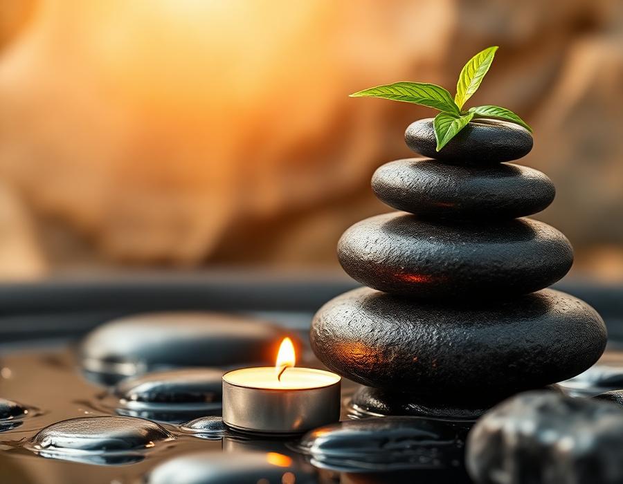 Deep tissue massage stones with candle