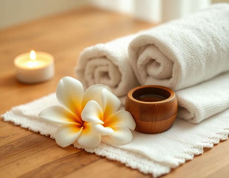 Swedish massage towels with plumeria